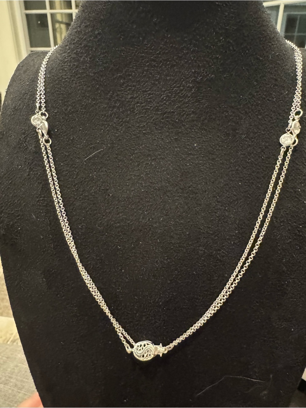 Silver Tone Double Strand Crystal Station Necklace Rhinestone Fashion Jewelry